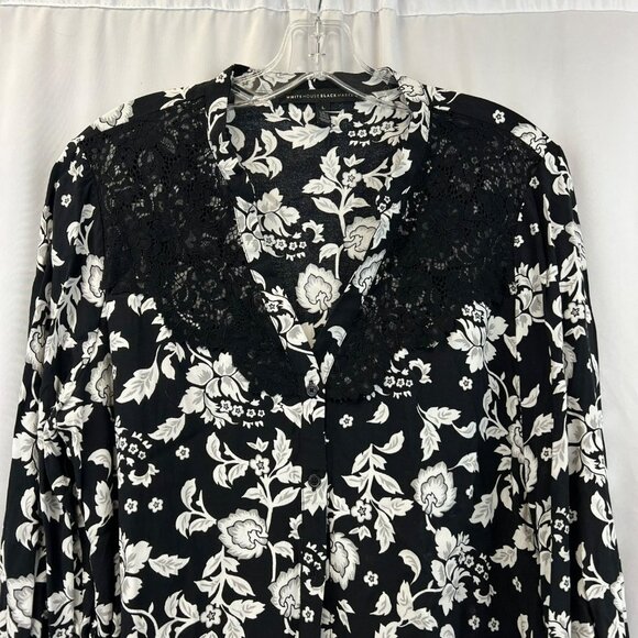 White House Black Market Floral Lace Button Up Top Black/Multi Size Large - Picture 2 of 7